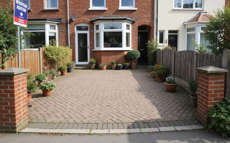 A clean, well-maintained driveway in front of a house being prepared for sale, with tidy edges and no visible cracks